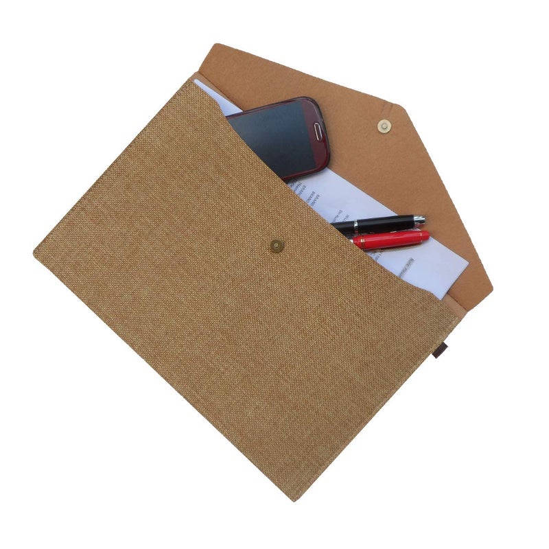 enyuwlcm Durable A4 File Folder Document Holder Portfolio Envelope Felt Folder Case with Snap Closure Set of 2 Beige and Brown - Image 2